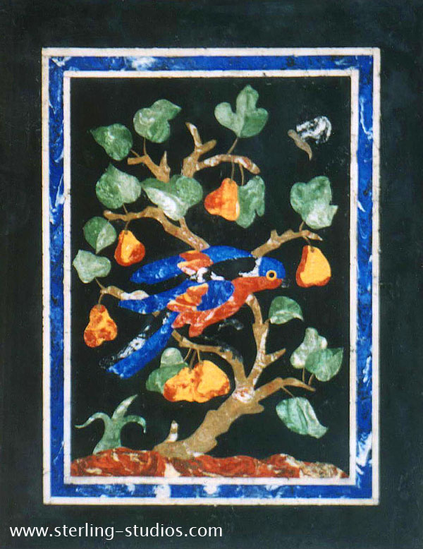 inlaid scagliola panel bird in a pear tree